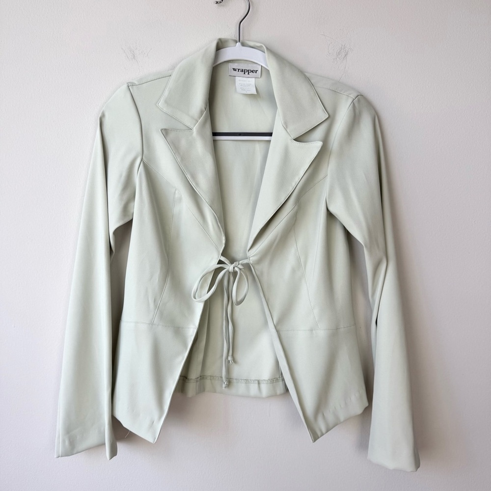 Vintage Wrapper Tie Front Blazer Top Mint Green